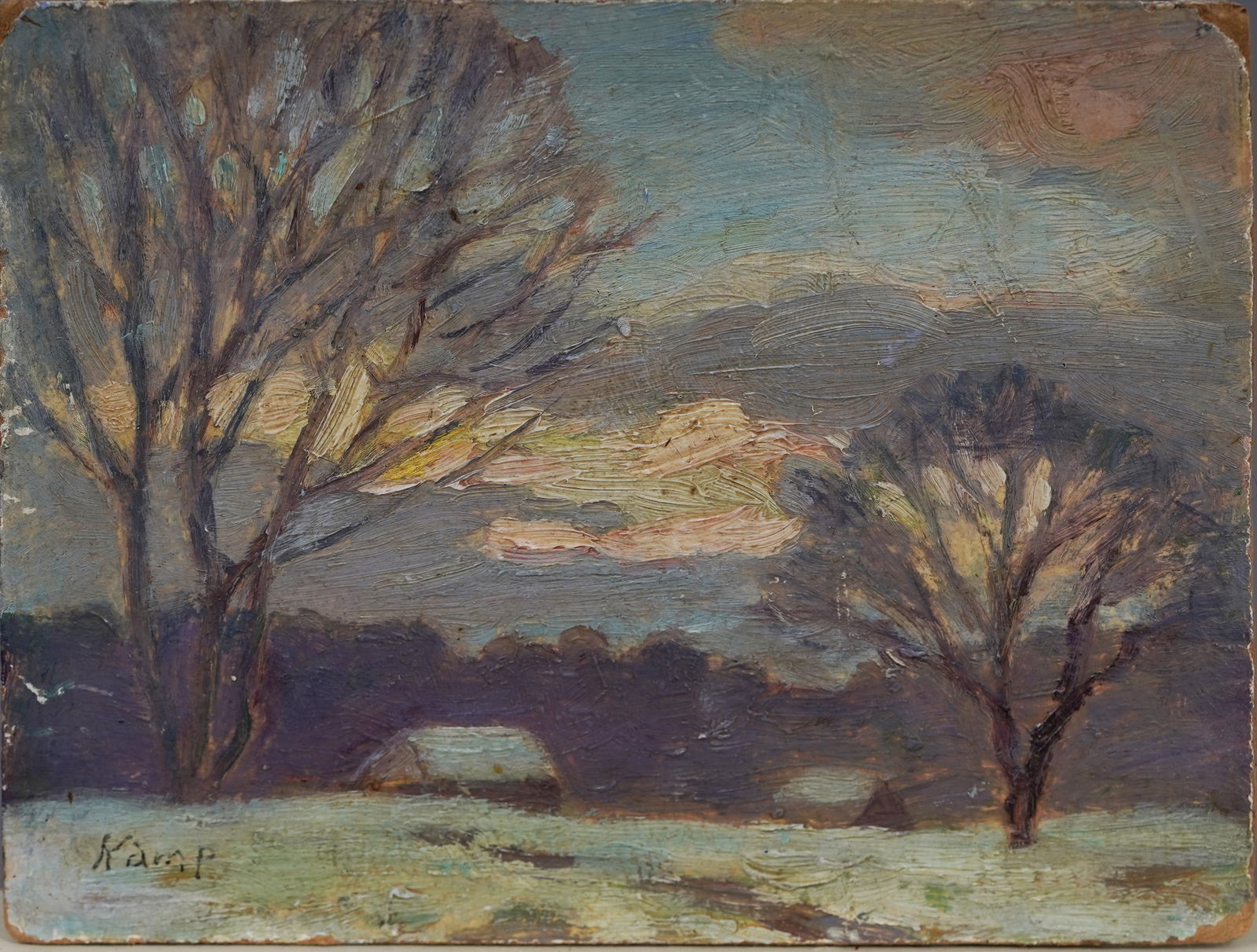 Louise Kamp 1867-1959 Antique American Impressionist Luminous Sunset Landscape Original Oil Painting (1 of 6)