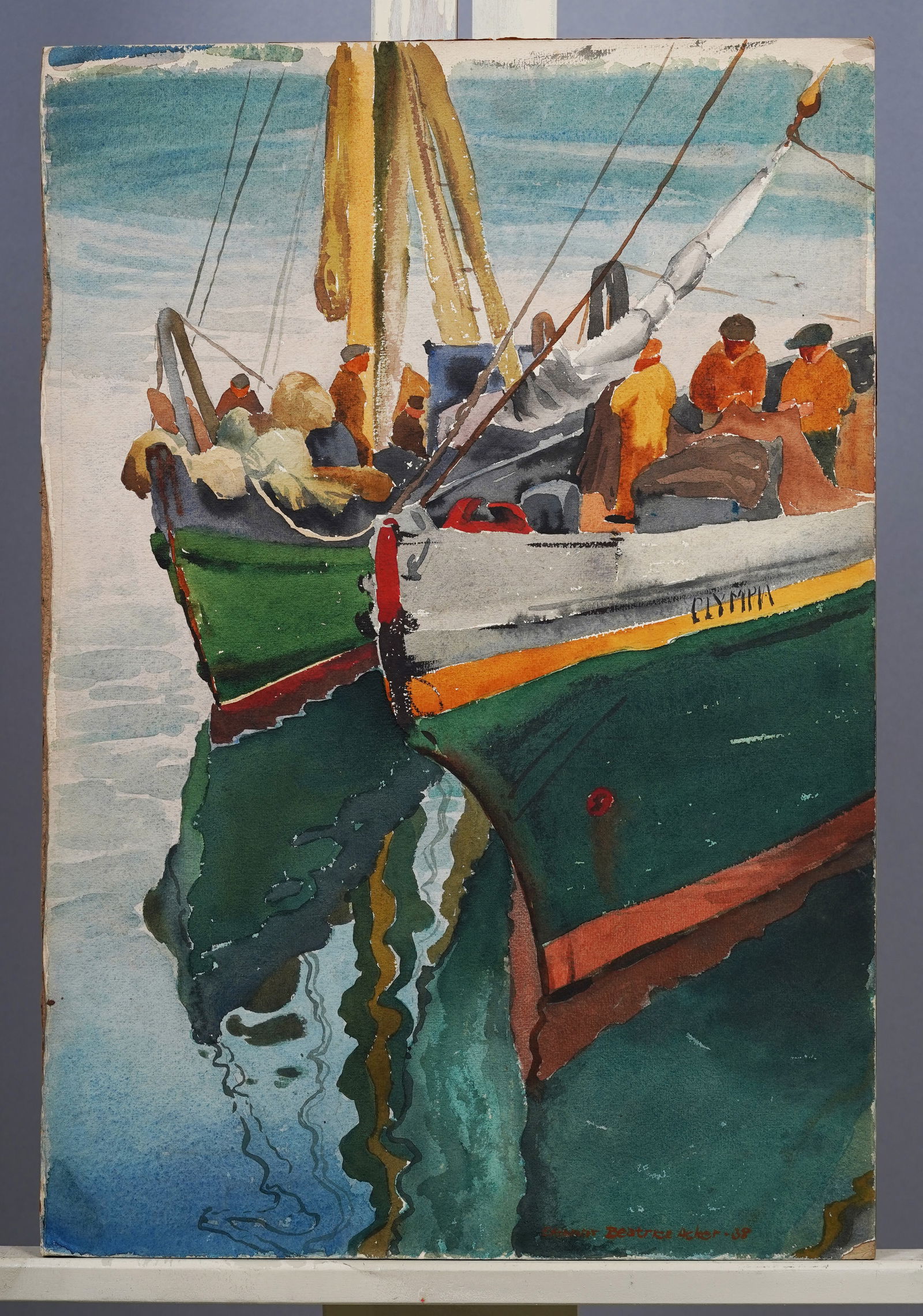 Eleanor Beatrice Acker B.1907 Antique American Original Fishing Boats Impressionist 1938 Painting (1 of 5)