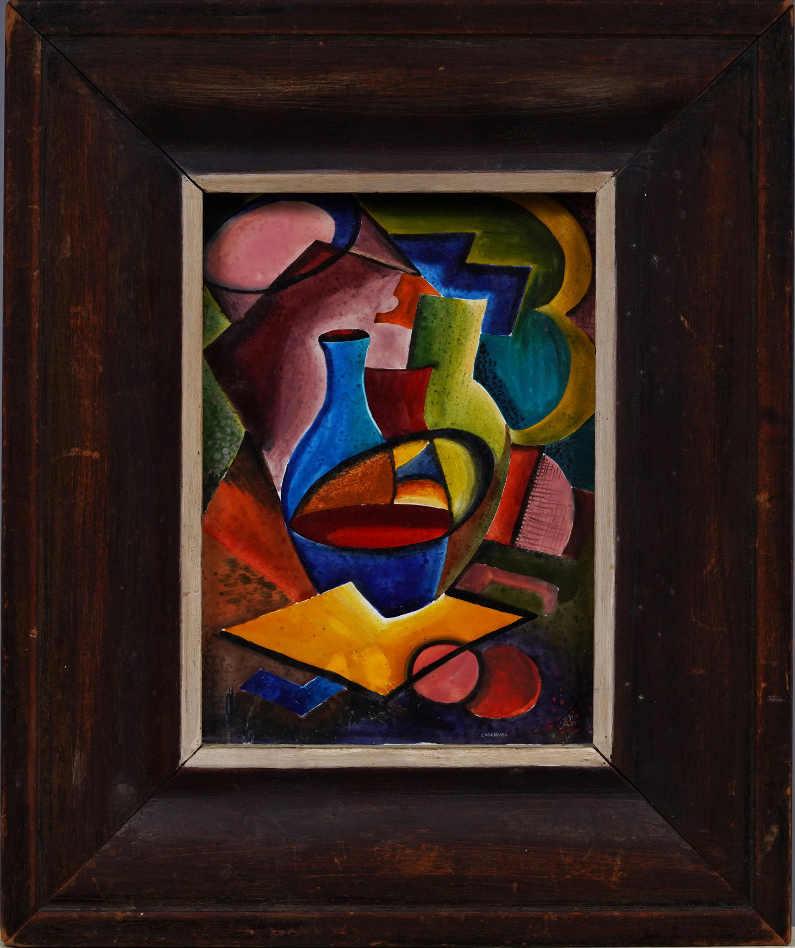 Antique American Cubist Abstract Still Life Original Painting on Ceramic (1 of 5)