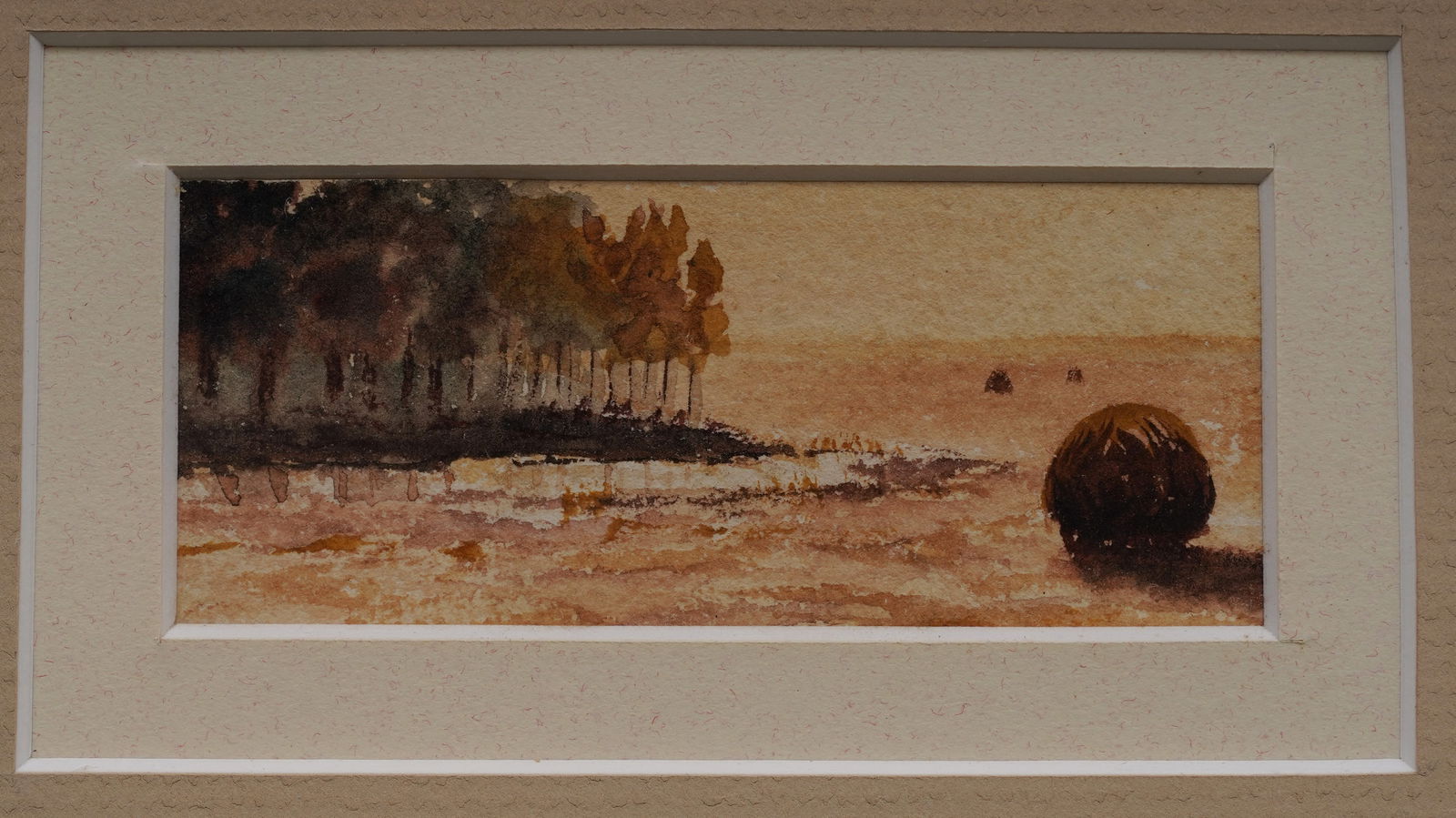 Antique American Impressionist Miniature Haystack Landscape Original Watercolor Painting (1 of 5)
