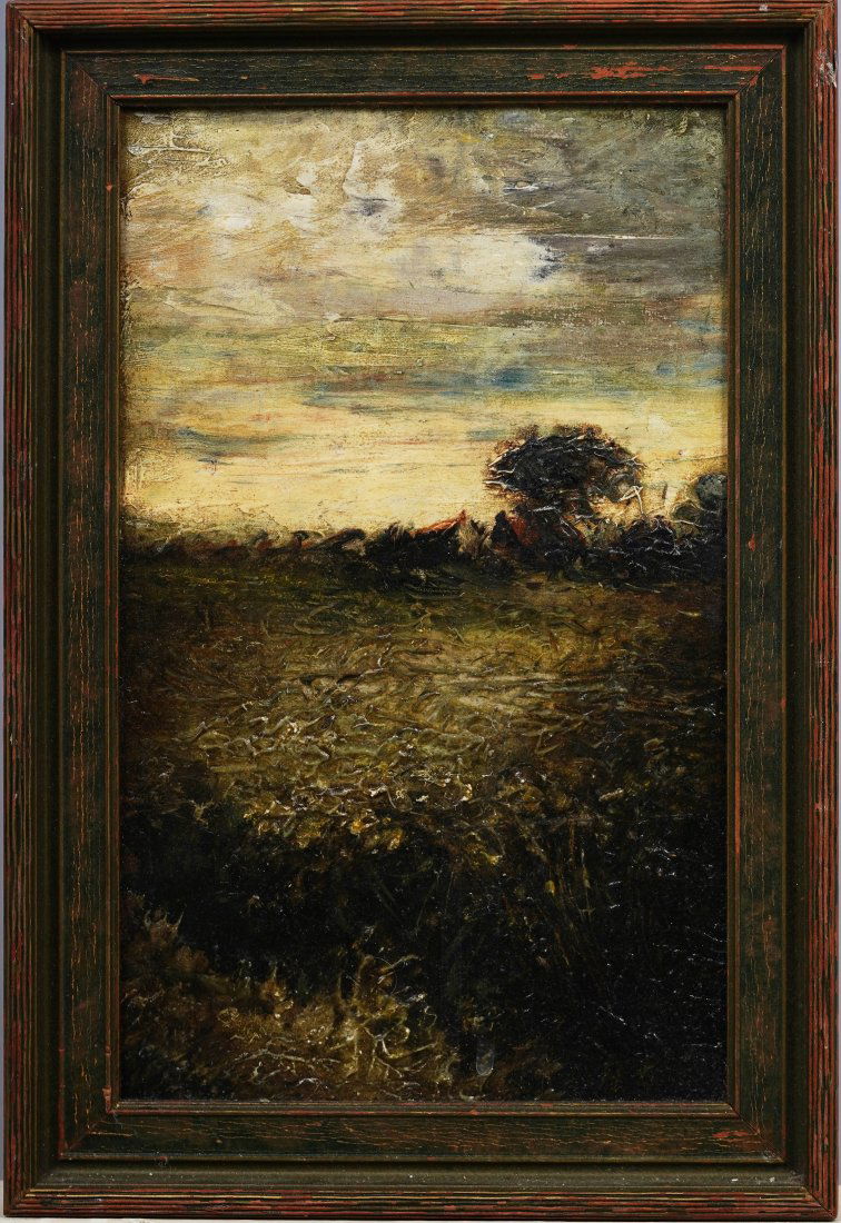 Antique American School Modernist Dusk Sunset Original Framed Landscape Oil Painting (1 of 5)