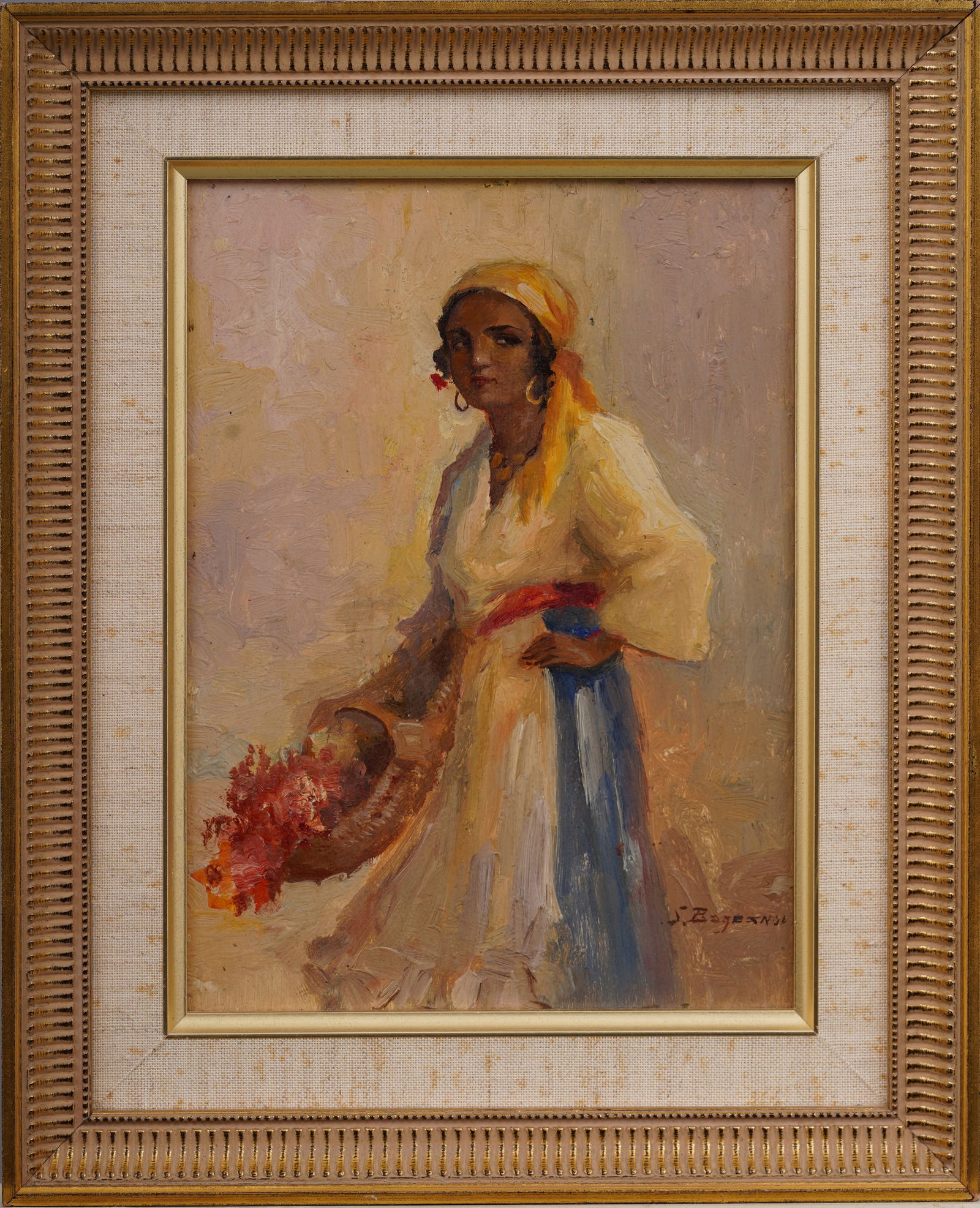 Antique European Impressionist Flower Vendor Pretty Young Woman Portrait Signed Painting (1 of 5)