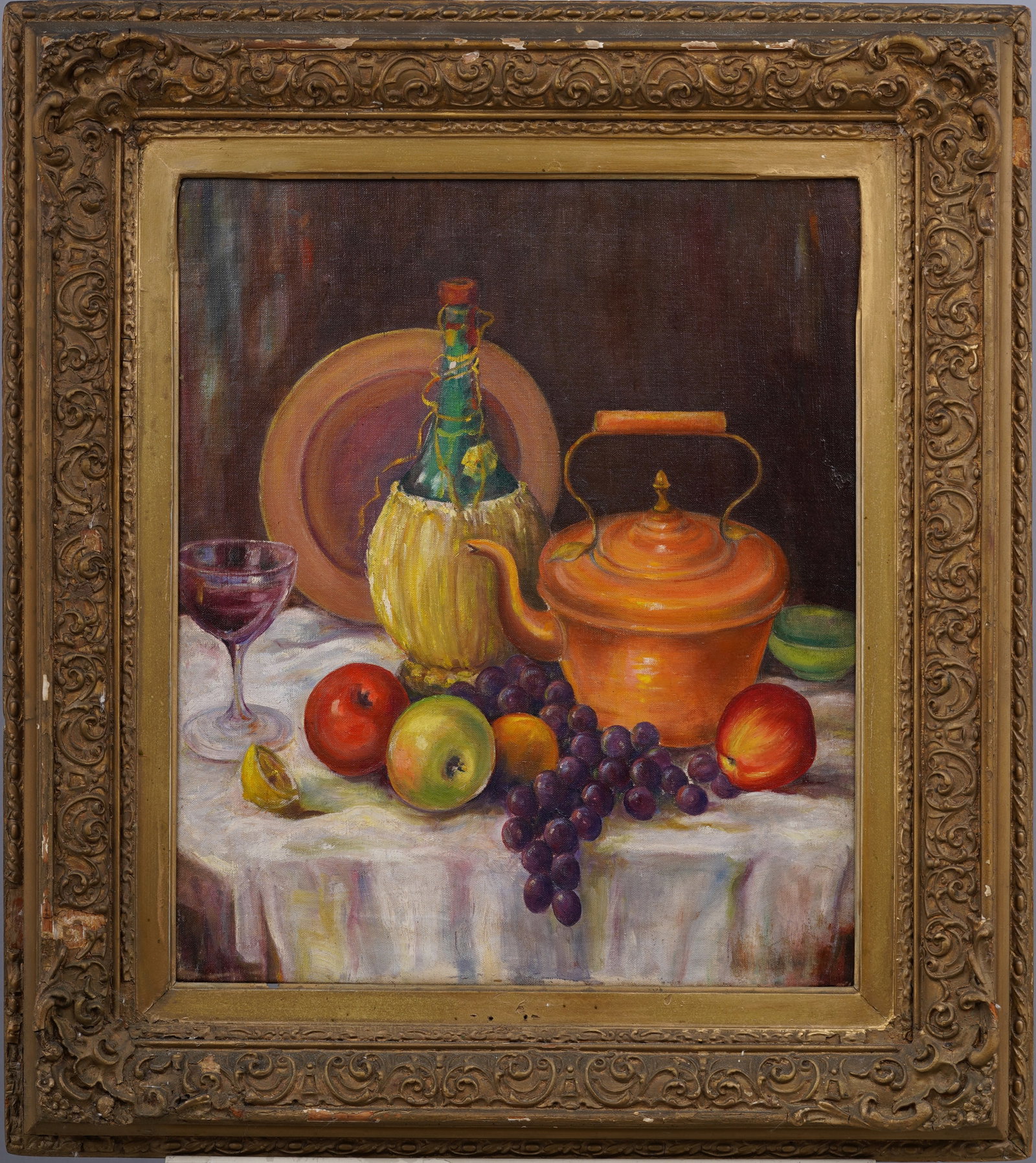 Nicely Framed Antique American Impressionist Kitchen Still Life Original Oil Painting: Antique American impressionist oil painting. Oil on canvas. Framed. Please see all images for condition and size.