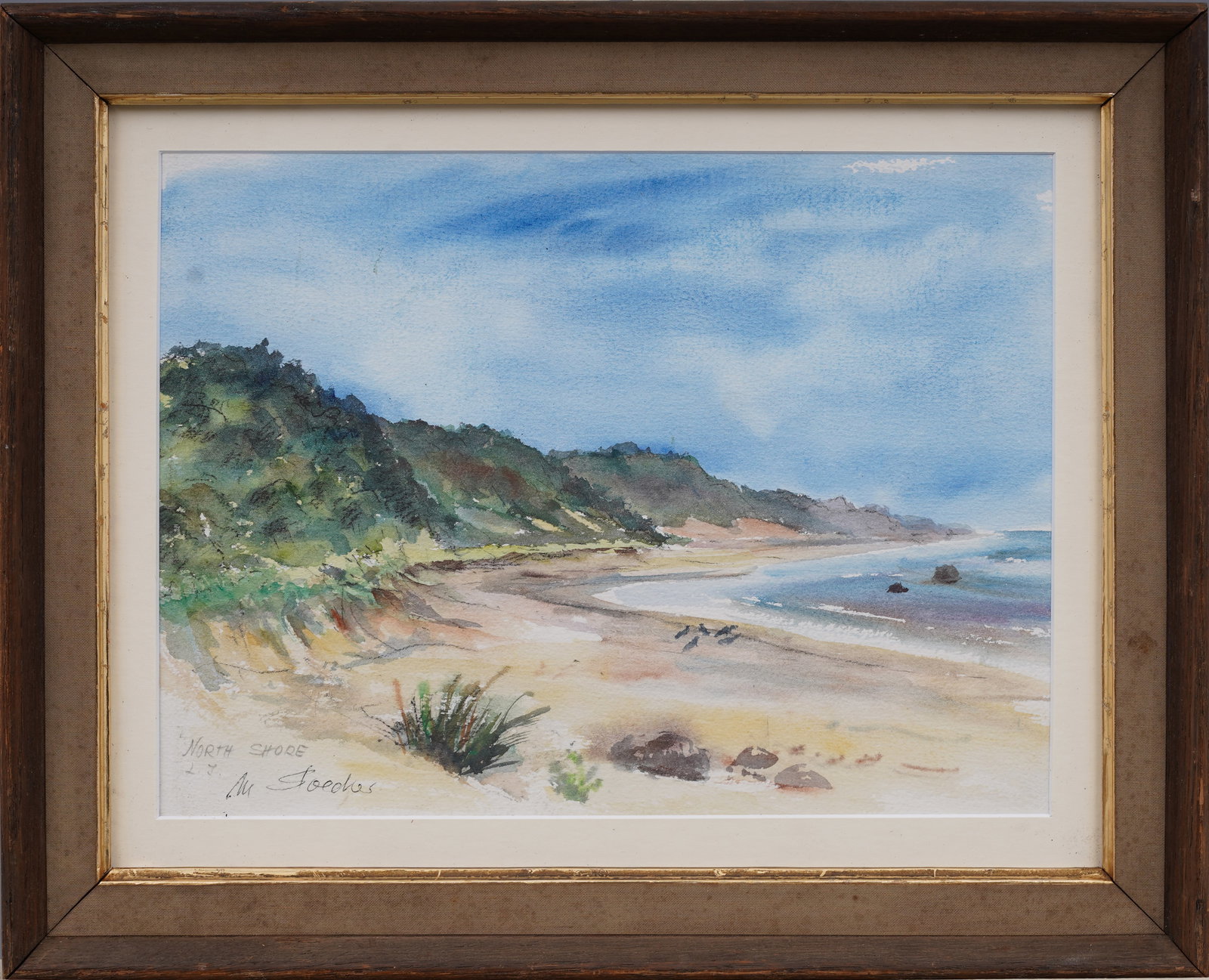North Shore Long Island Vintage Beach Scene Signed Framed Summer Watercolor (1 of 6)