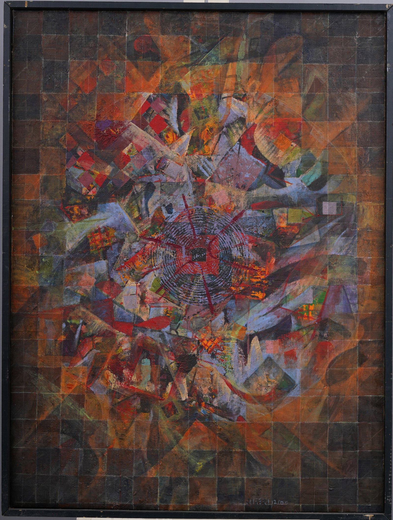 Vintage American Modernist Cubist Abstract Signed Framed Oil Painting (1 of 6)