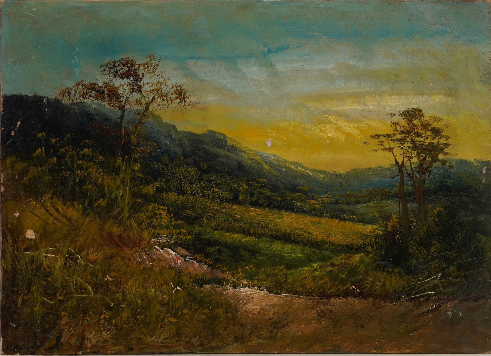 Antique English Impressionist Sunset Landscape Painting (1 of 4)