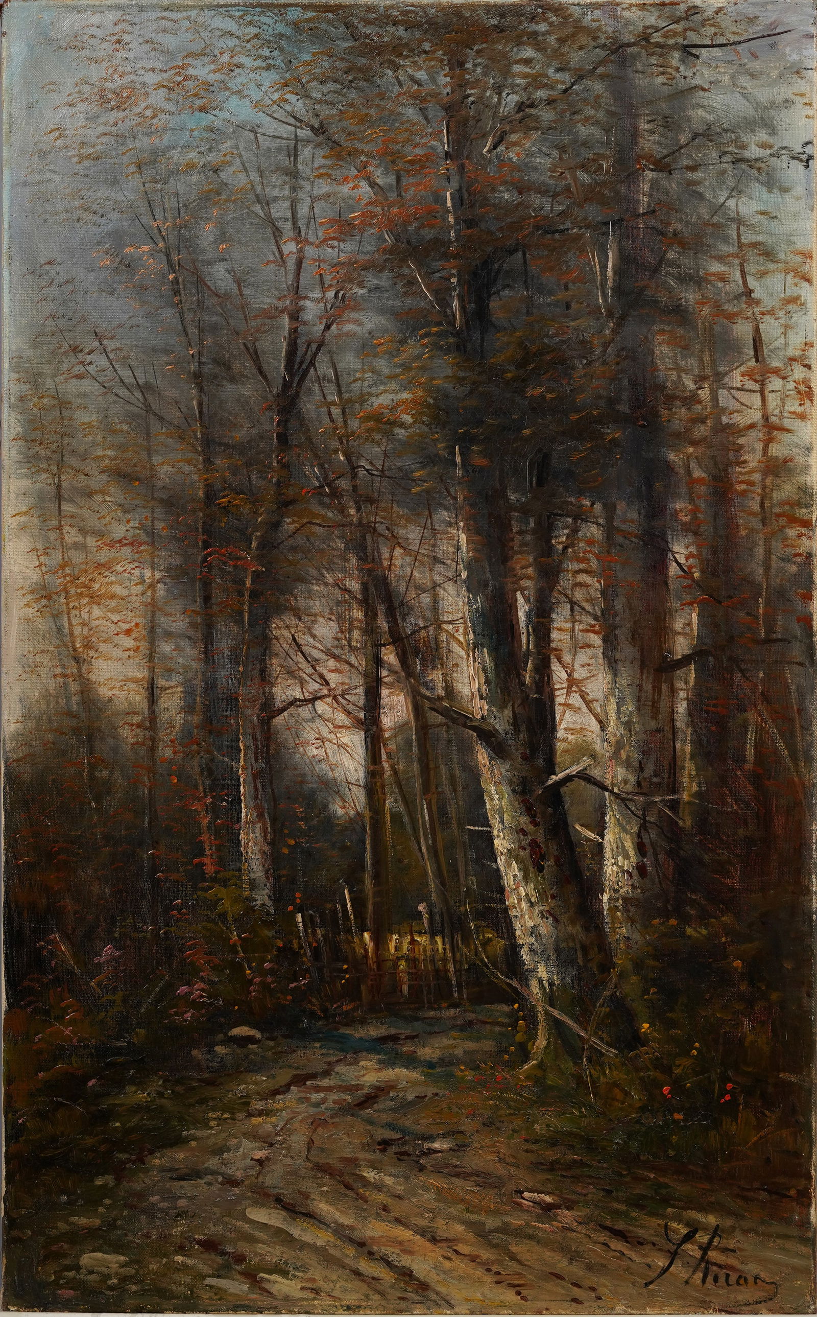 Antique European Barbizon School Forest Interior Signed Landscape Oil Painting (1 of 6)