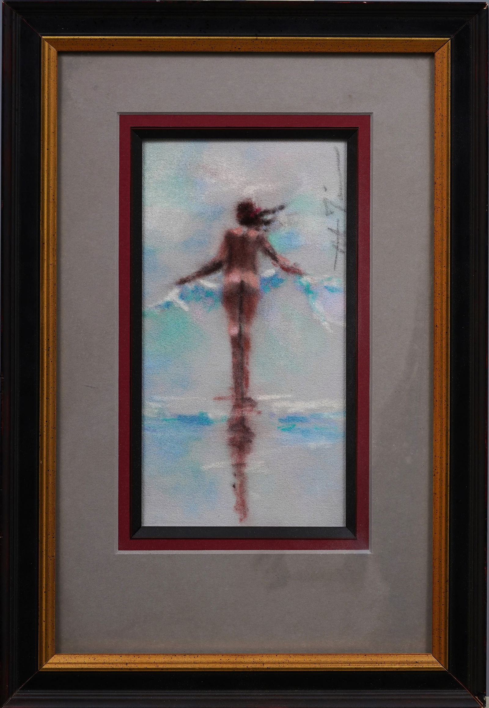 Anthony Michael Autorino (1937 - 2015)Antique American Impressionist Nude Woman Beach Scene Painting: Antique American impressionist pastel painting. Pastel on paper. Signed. Framed. Please see all images for condition and size.