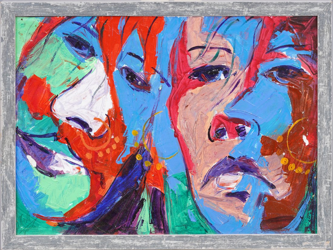 Vintage Native American Modernist Abstract Young Woman Portrait New Mexican Contemporary Painting (1 of 5)