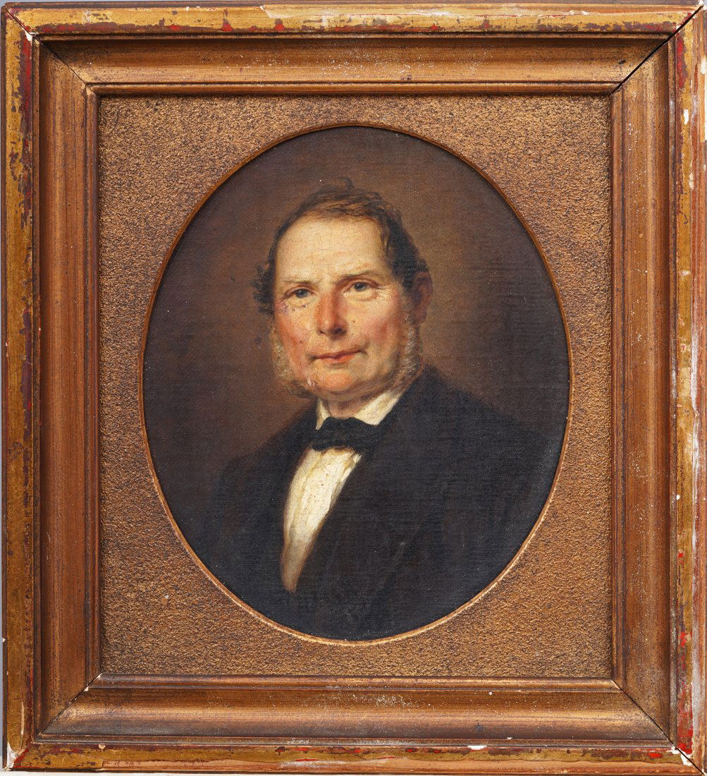 Antique American School Original Framed Male Portrait Happy Man Oil Painting (1 of 5)