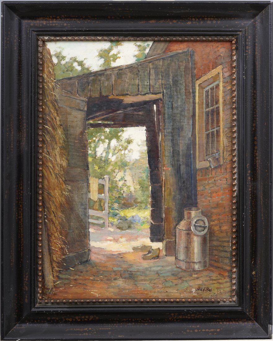 Antique Luminous European Farm Landscape Framed Signed Original Oil Painting: Antique European impressionist oil painting. Oil on board. Framed. Signed. Please see all images for condition and size.