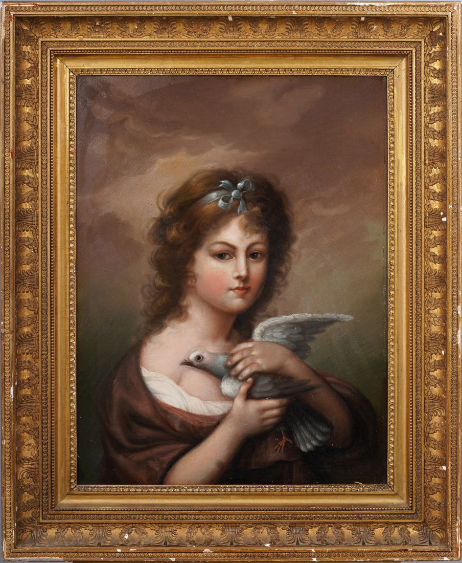 Important 18th Century Old Master European Finely Painted Young Woman and Pigeon Portrait Painting (1 of 7)