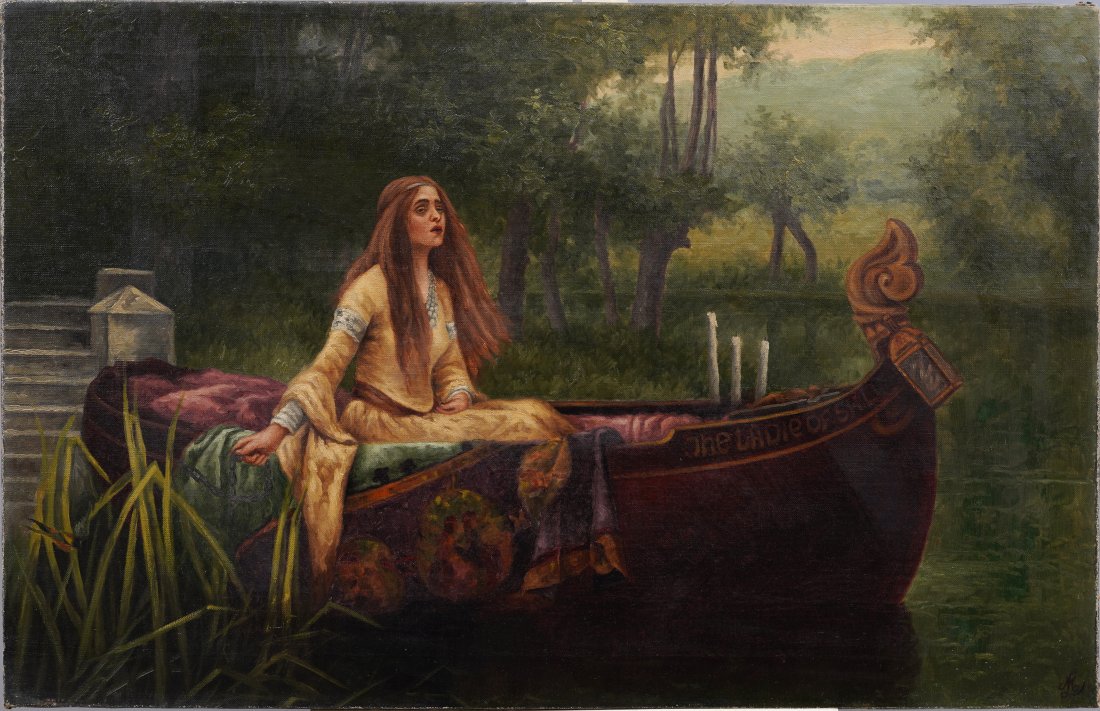 Antique Pre Raphaelite Original Woman Portrait In Canoe Finely Painted Oil Painting: Antique oil painting. Oil on canvas. Please see all images for condition and size.