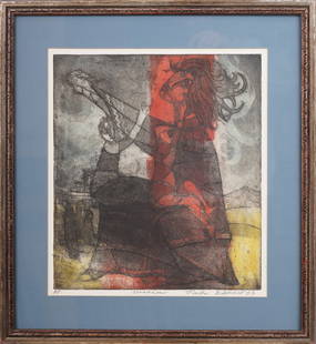 Jack Bilander (1919 - 2008) Signed 1963 American Modernist Lithograph Framed Print: Antique American modernist print by Jack Bilander (1919 - 2008). Signed. Framed. Please see all images for condition. Size is measured and written on the back of the painting. The first size is the ov