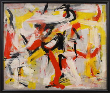 Betty Klavun b1916 Antique American Female Abstract Expressionist Signed Original Oil Painting: Antique American abstract expressionist signed oil painting. Oil on canvas. Signed. Framed. Please see all images for condition. Size is measured and written on the back of the painting. The first siz