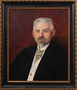 Antique American School Sophisticated Male Portrait Silver Fox Framed Portrait Original Oil Painting: Antique American oil painting. Oil on canvas. Framed. Please see all images for condition. Size is measured and written on the back of the painting. The first size is the overall size, the second