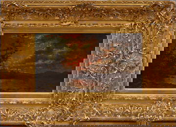 Antique American Hudson River School Sunset Landscape Framed Original Oil Painting