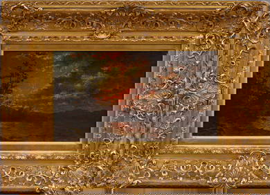 Antique American Hudson River School Sunset Landscape Framed Original Oil Painting (1 of 6)