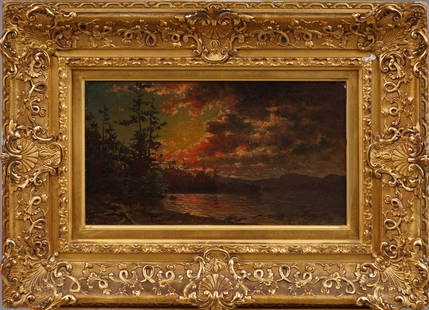 Antique American Hudson River School Sunset Landscape Framed Original Oil Painting: Antique American oil painting. Oil on canvas. Signed. Framed. Provenance from Questroyal gallery in New York City. Please see all images for condition. Size is measured and written on the back of the