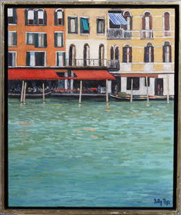 Susy Kathy Thys (B1936) Vintage Swiss Modernist Female Artist Venice Italy Framed Oil Painting: Vintage Swiss modernist oil painting. Oil on canvas. Signed. Framed. Please see all images for condition. Size is measured and written on the back of the painting. The first size is the overall size,