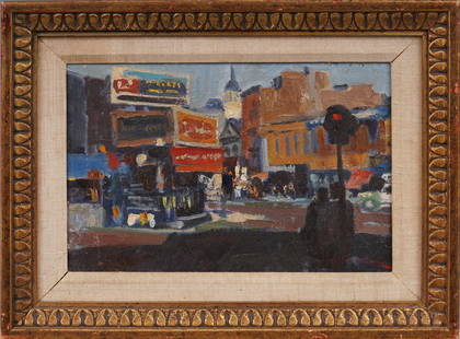 Antique American Greenwich Village New York City Spring Street Soho Modernist Street Scene Painting: Antique American modernist cityscape oil painting. Oil on board. Signed ilegibly. Framed. Please see all images for condition. Size is measured and written on the back of the painting. The first size