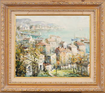 Lucien Delarue (1925-2011) Vintage French Impressionist Cote D'azur View Original Oil Painting: Antique French impressionist oil painting by Lucien Delarue (1925 - 2011). Oil on canvas. Signed. Framed. Please see all images for condition. Size is measured and written on the back of the painting.