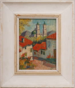 Antique Mexican Impressionist Framed Countryside Landscape Original Oil Painting: Antique French oil painting. Oil on board. Signed. Framed. Please see all images for condition. Size is measured and written on the back of the painting. The first size is the overall size, the second