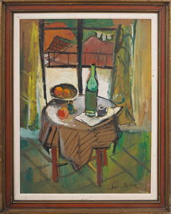 Louis Doucet Levine Antique American Abstract Cubist Interior Scene Signed Original Painting: Antique American modernist interior scene painting by Louis Doucet Levine. Watercolor gouache and oil on board. Signed. Framed. Please see all images for condition. Size is measured and written on the