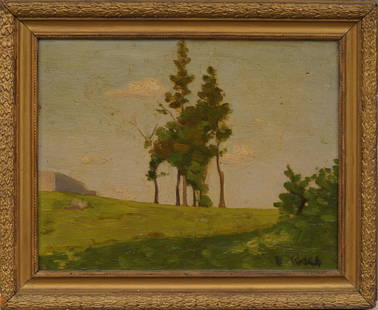 Signed Antique American Impressionist Framed Landscape Original Oil Painting: Antique American oil painting. Oil on board. Signed. Framed. Please see all images for condition. Size is measured and written on the back of the painting. The first size is the overall size, the seco