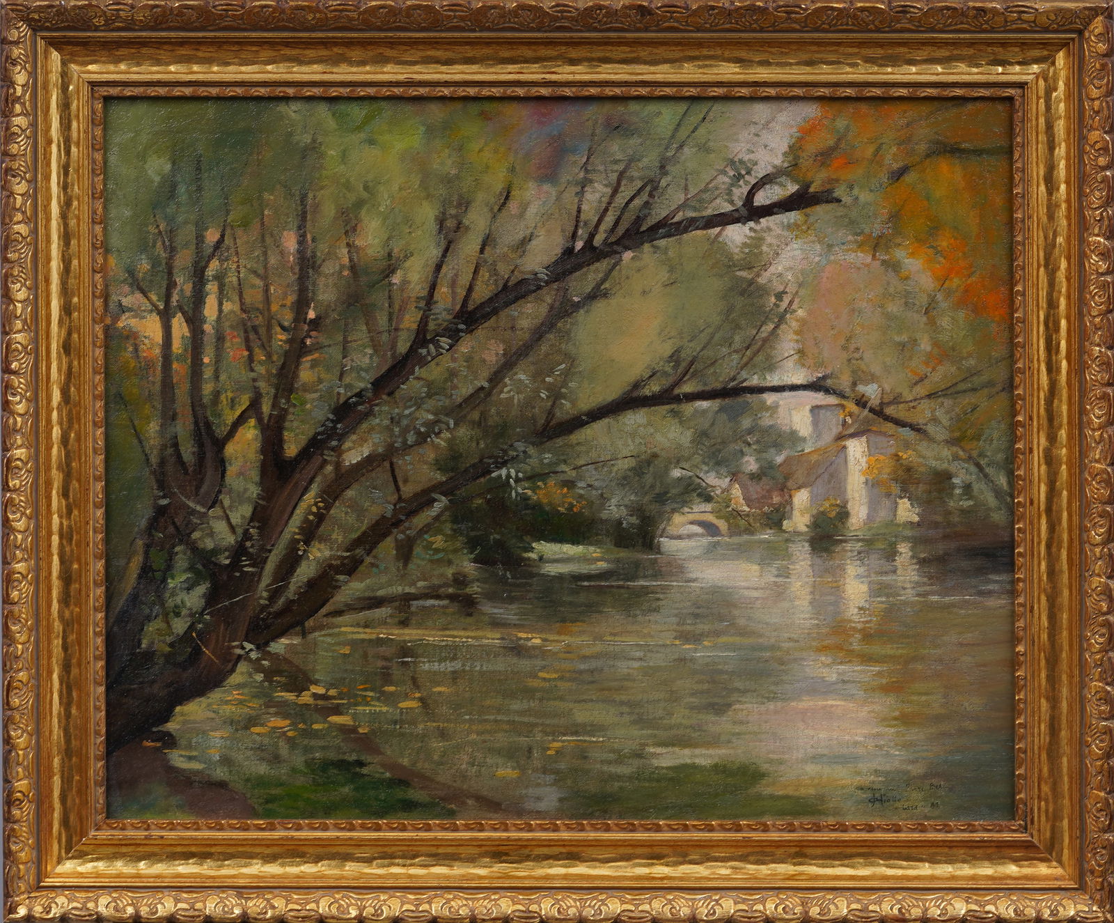 Auguste Hiolle (b.1866) Antique French Barbizon Impressionist Landscape Signed Framed Oil Painting (1 of 9)