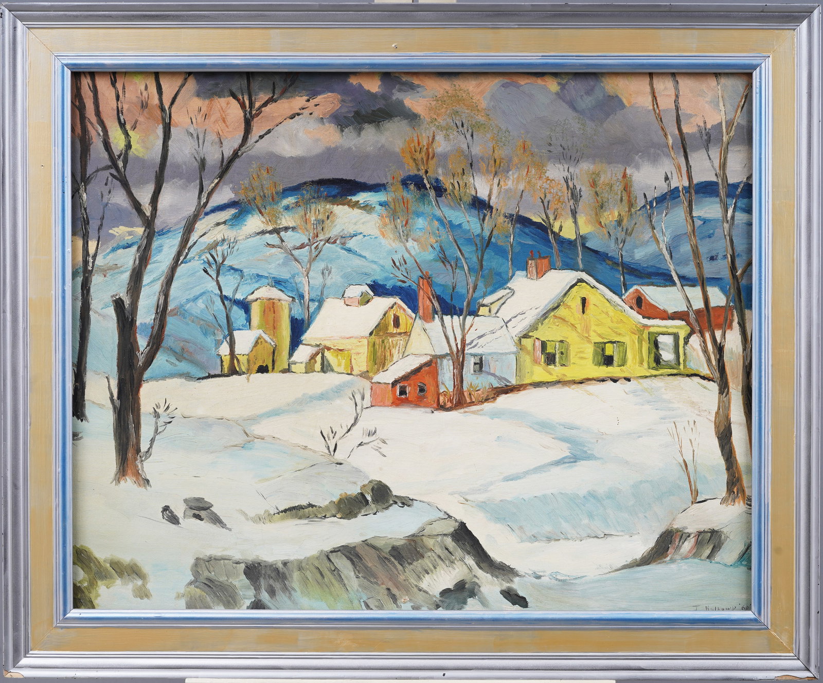 Antique American New England Winter Impressionist Landscape Signed Framed Original Oil Painting (1 of 7)