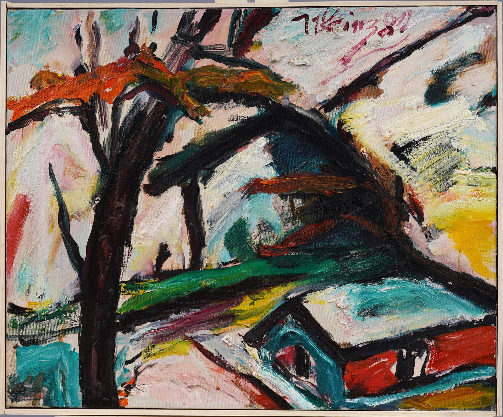 Signed Abstract Expressionist Landscape Framed Original Oil Painting (1 of 6)