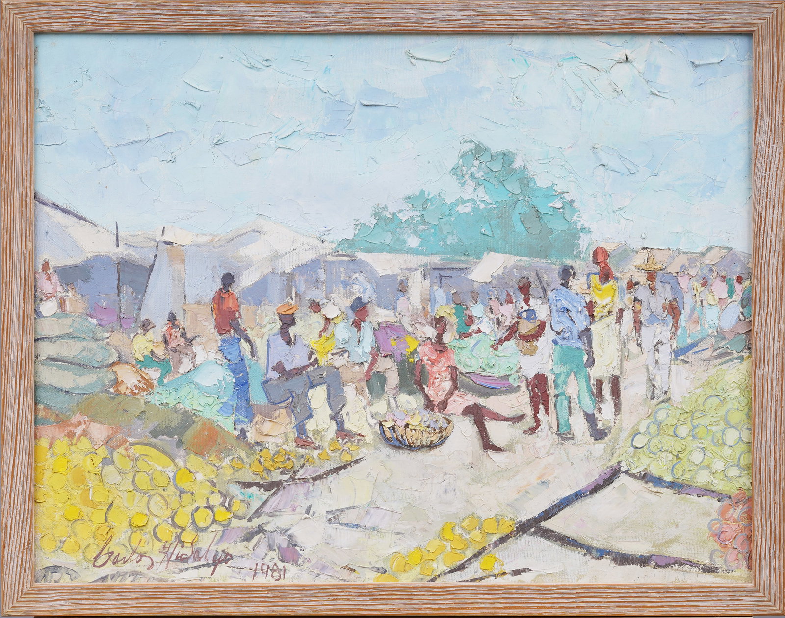 Signed Latin American Caribbean Market Scene Impressionist Signed  Original Oil Painting (1 of 6)