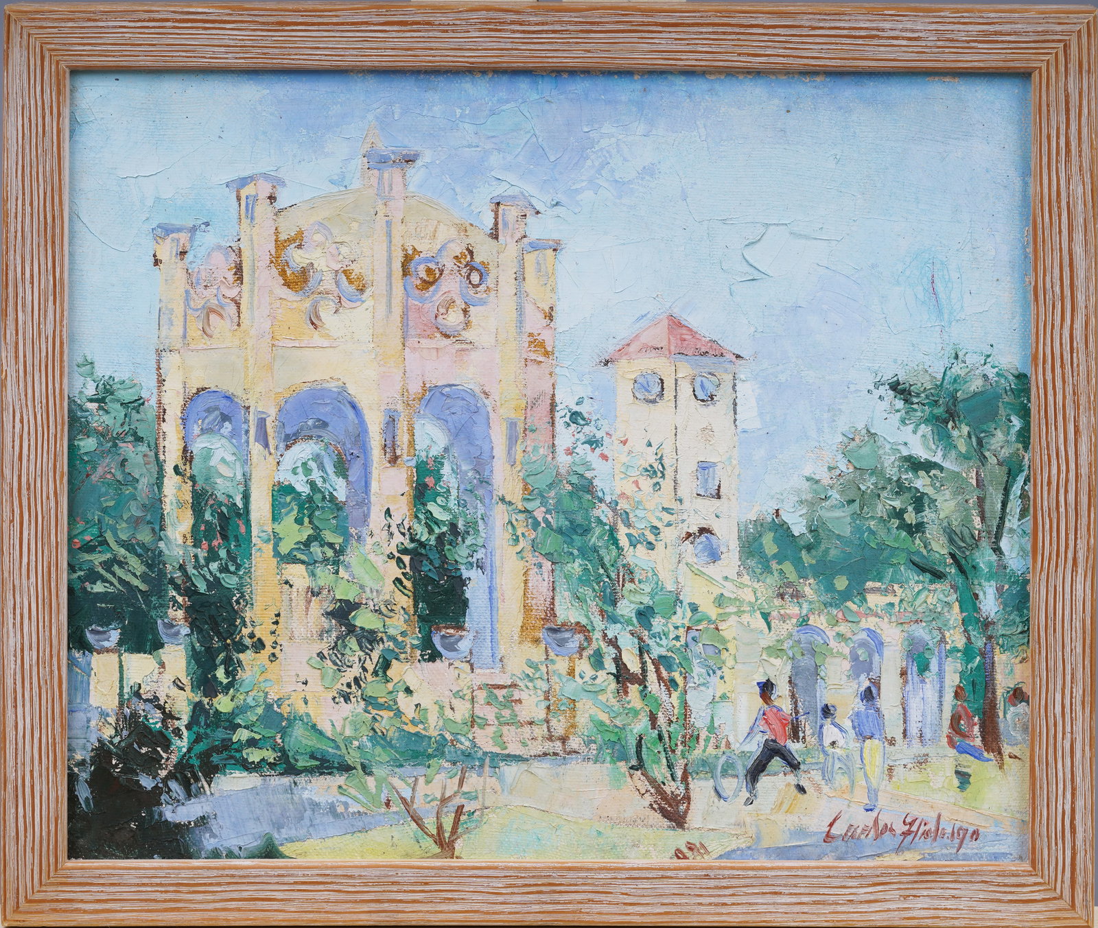 Signed Impressionist Caribbean Town View Street Scene Framed Oil Painting: Antique impressionist oil painting. Oil on board. Signed. Framed. Please see all images for condition. Size is measured and written on the back of the painting. The first size is the overall size, the