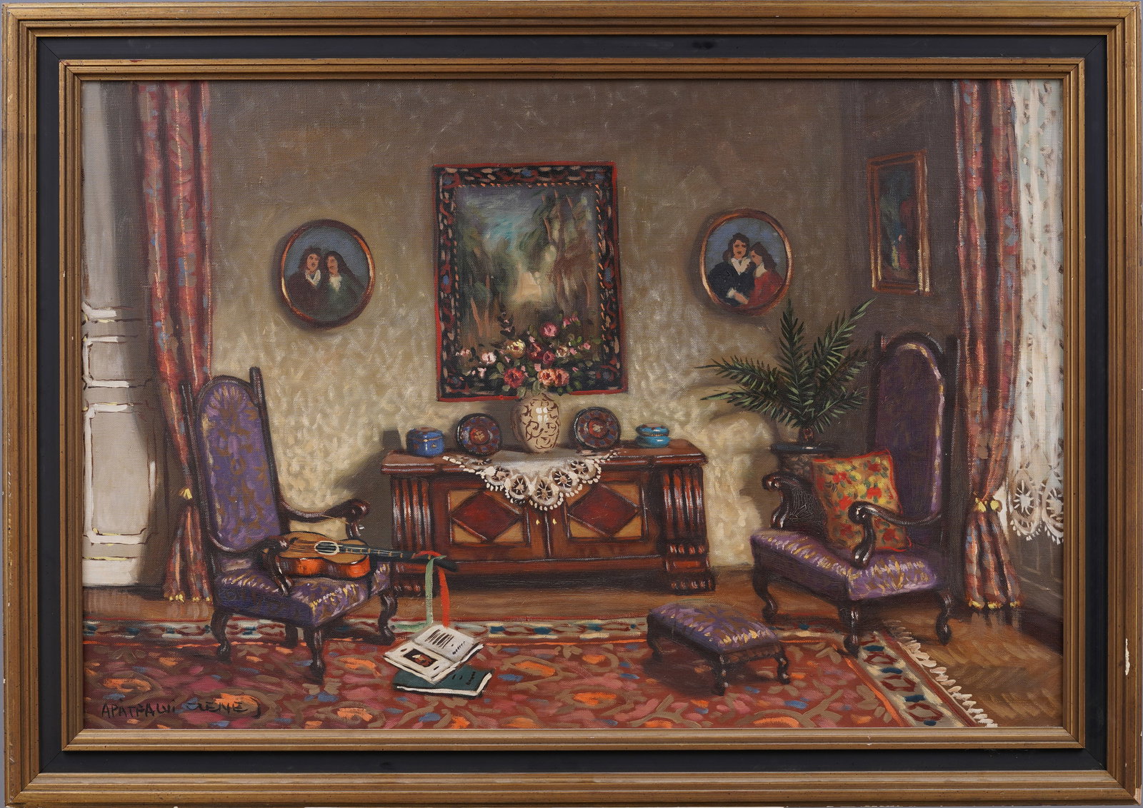 Janos Czene Apatfalvi (1904-1984) Antique Hungarian Interior Scene  Original Framed Oil Painting (1 of 9)