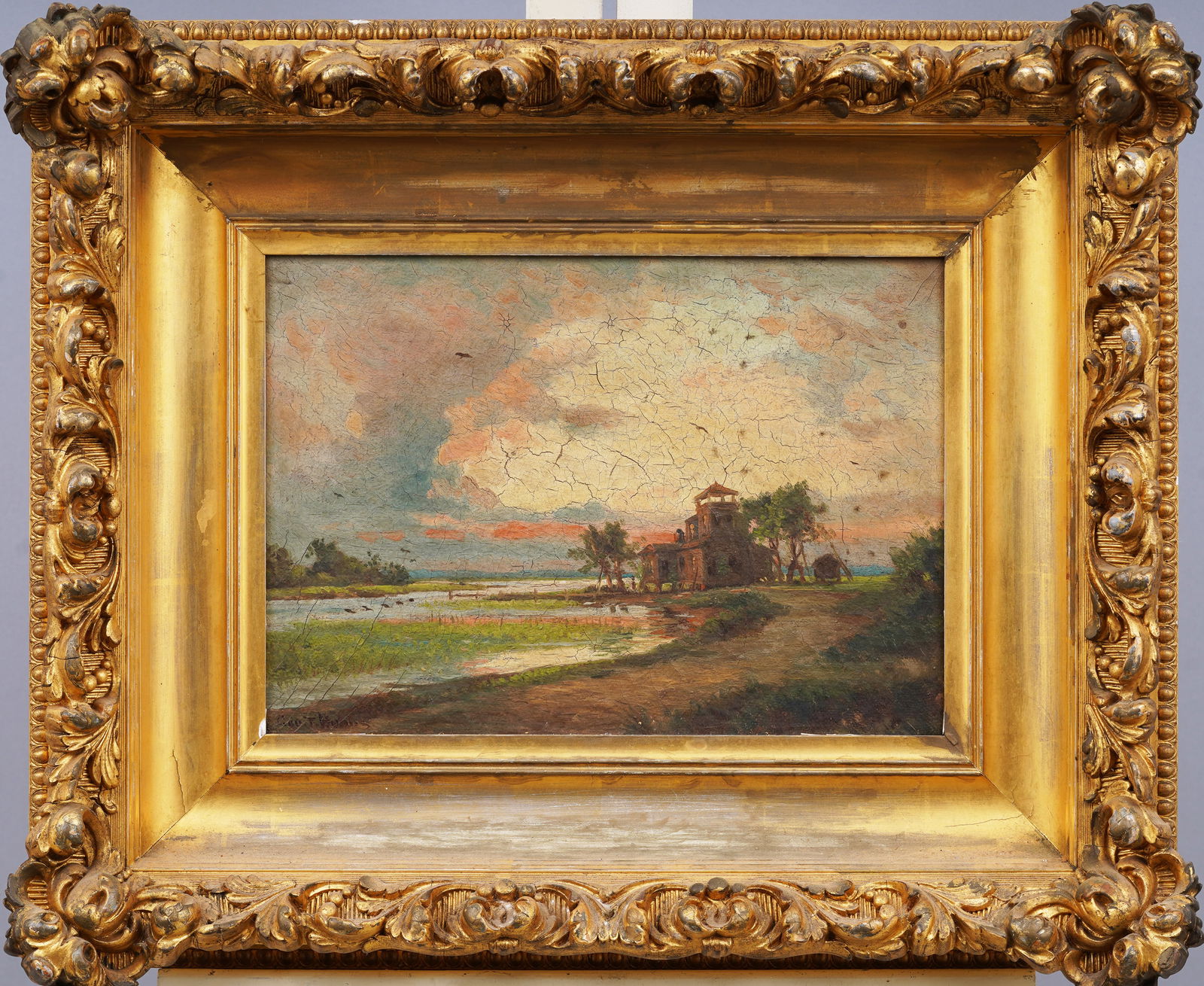 George Thompson Hobbs (1846-1929) Antique American Sunset Landscape Framed Original Oil Painting (1 of 6)