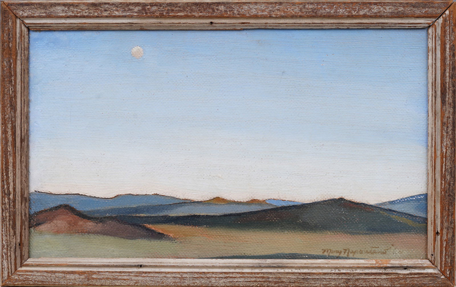Signed American School Western Desert Mountain Moonlit Landscape Female Artist Oil Painting (1 of 6)