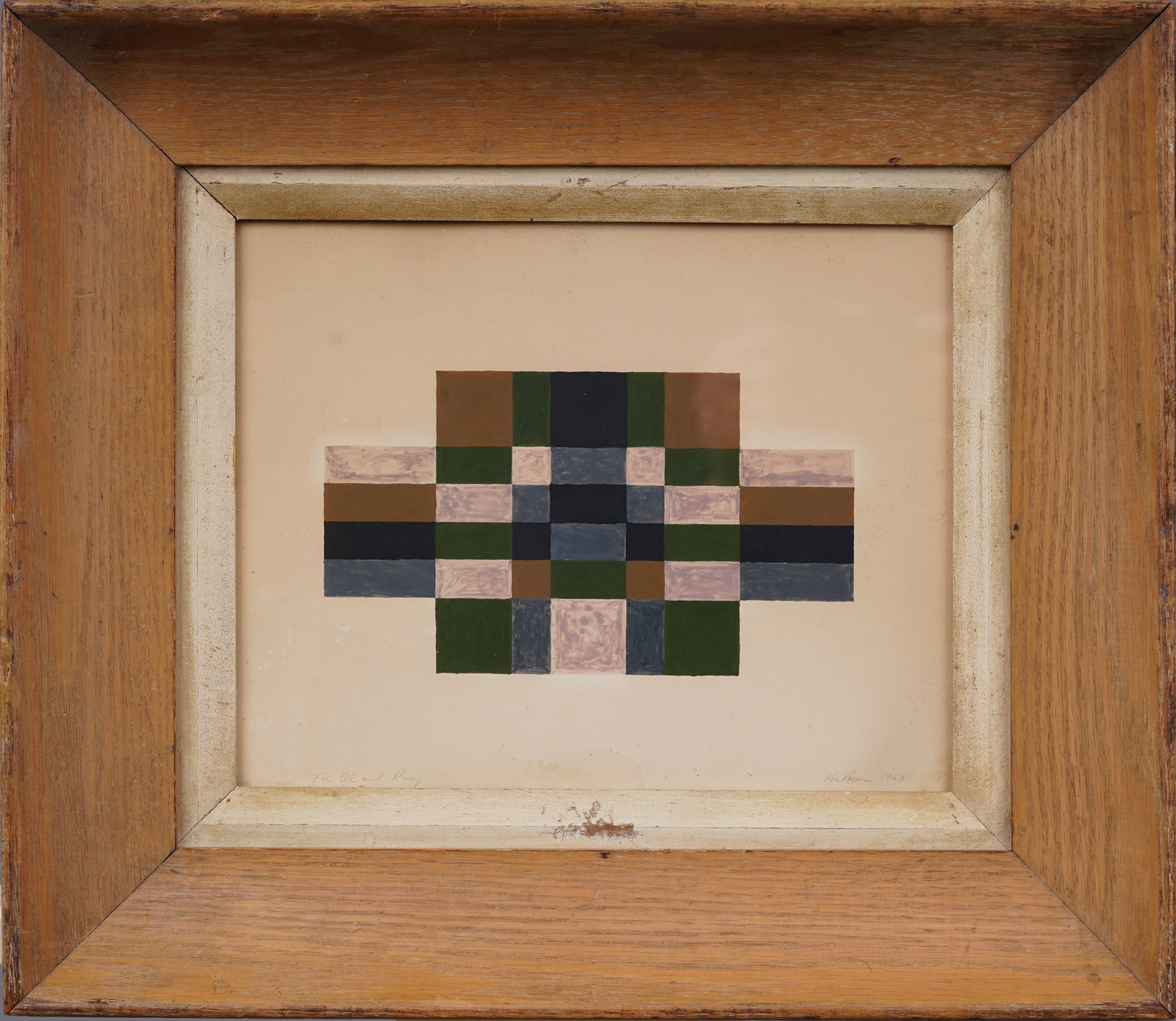 Vintage Mid Century Modern Abstract Geometric Minimalist Framed Oil Painting (1 of 8)