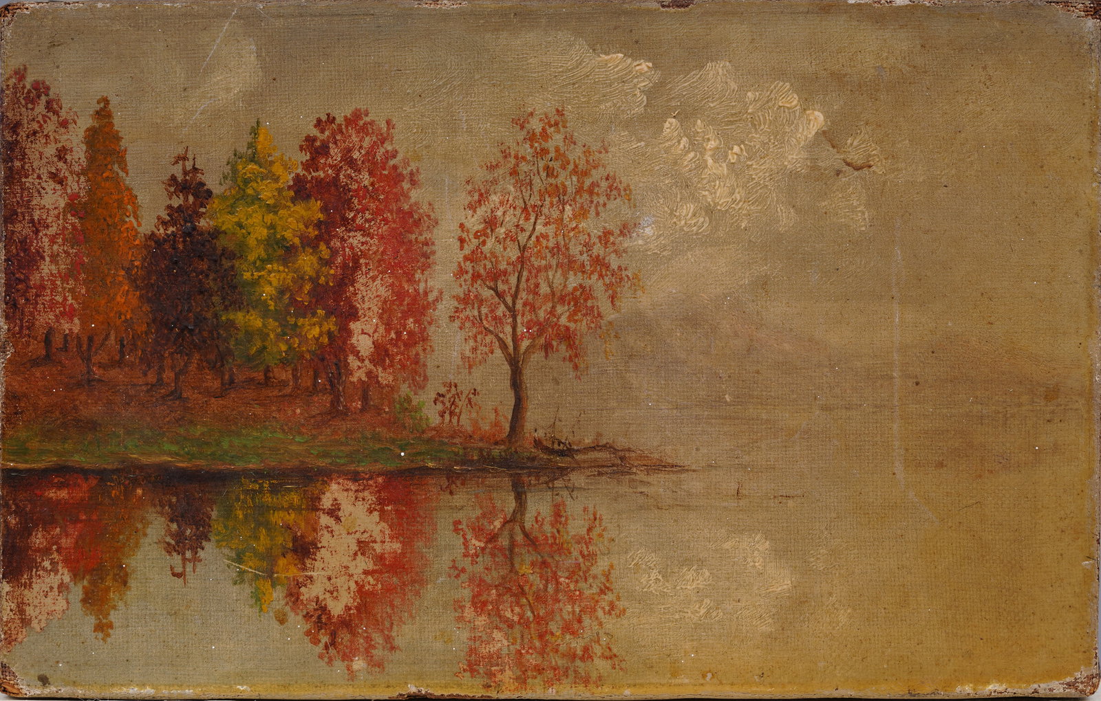 Antique American Hudson River School Original Fall Lake Landscape Oil Painting (1 of 4)