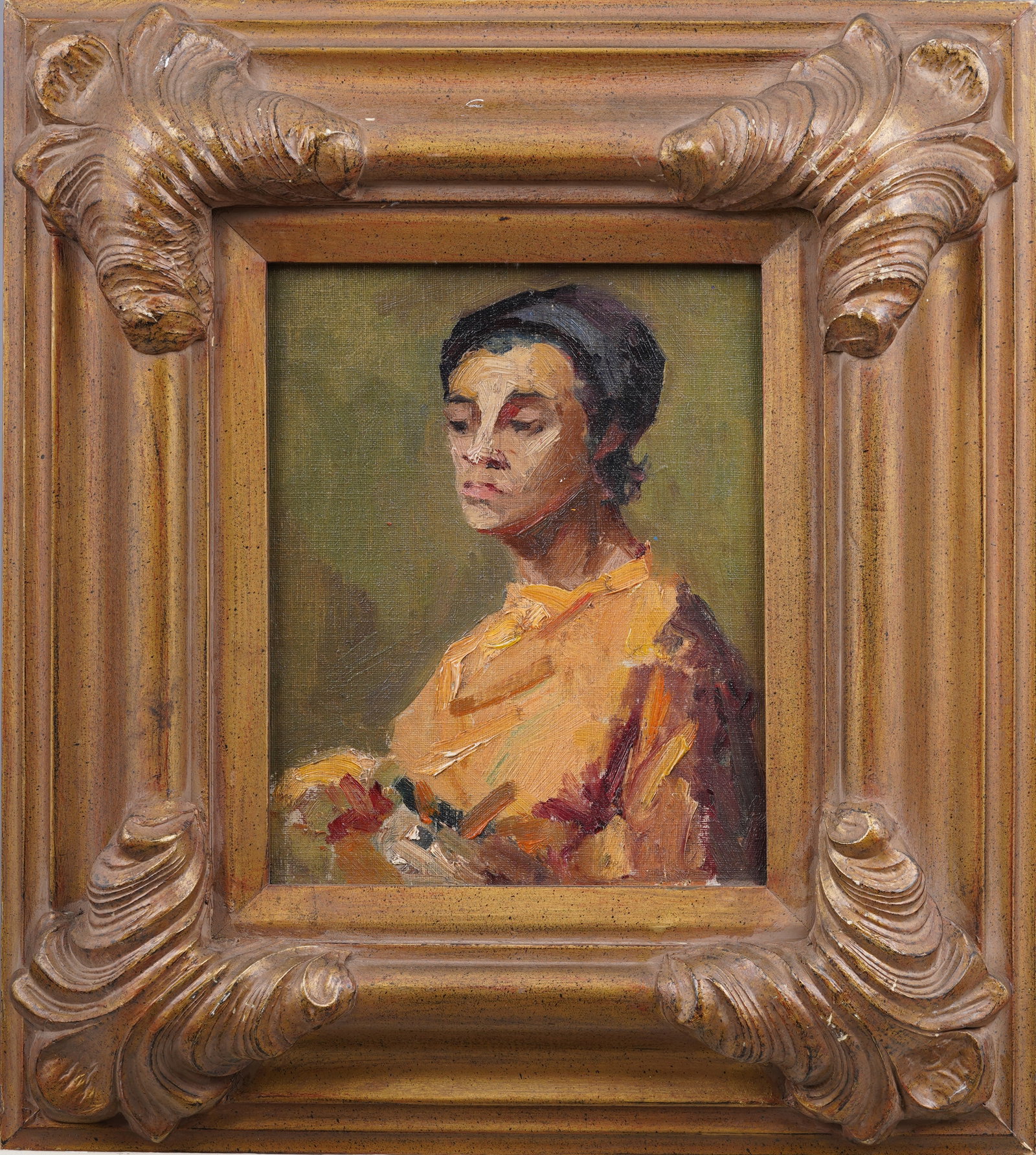 Antique American School Ashcan Young Woman Impressionist Portrait Original Oil Painting: Antique American school impressionsit portrait oil painting. Oil on board. Framed. Please see all images for condition. Size is measured and written on the back of the painting. The first size is the 