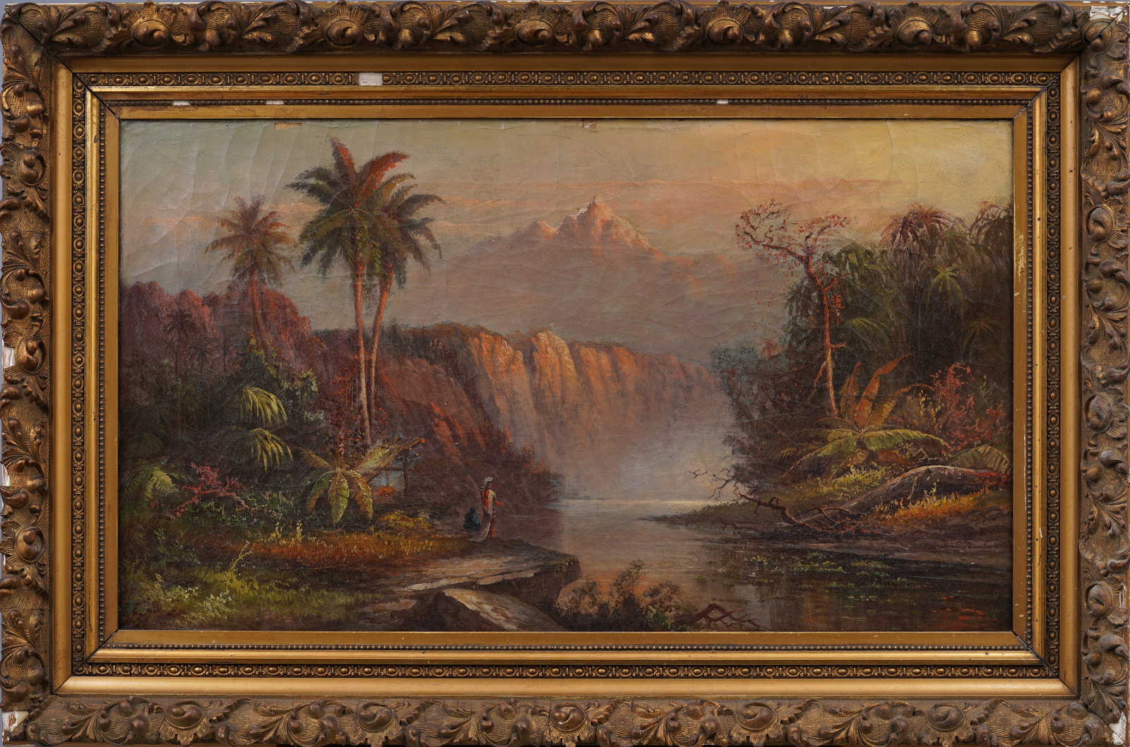 Antique American Tropical Hudson River School South American Sunset Original Oil Painting (1 of 6)