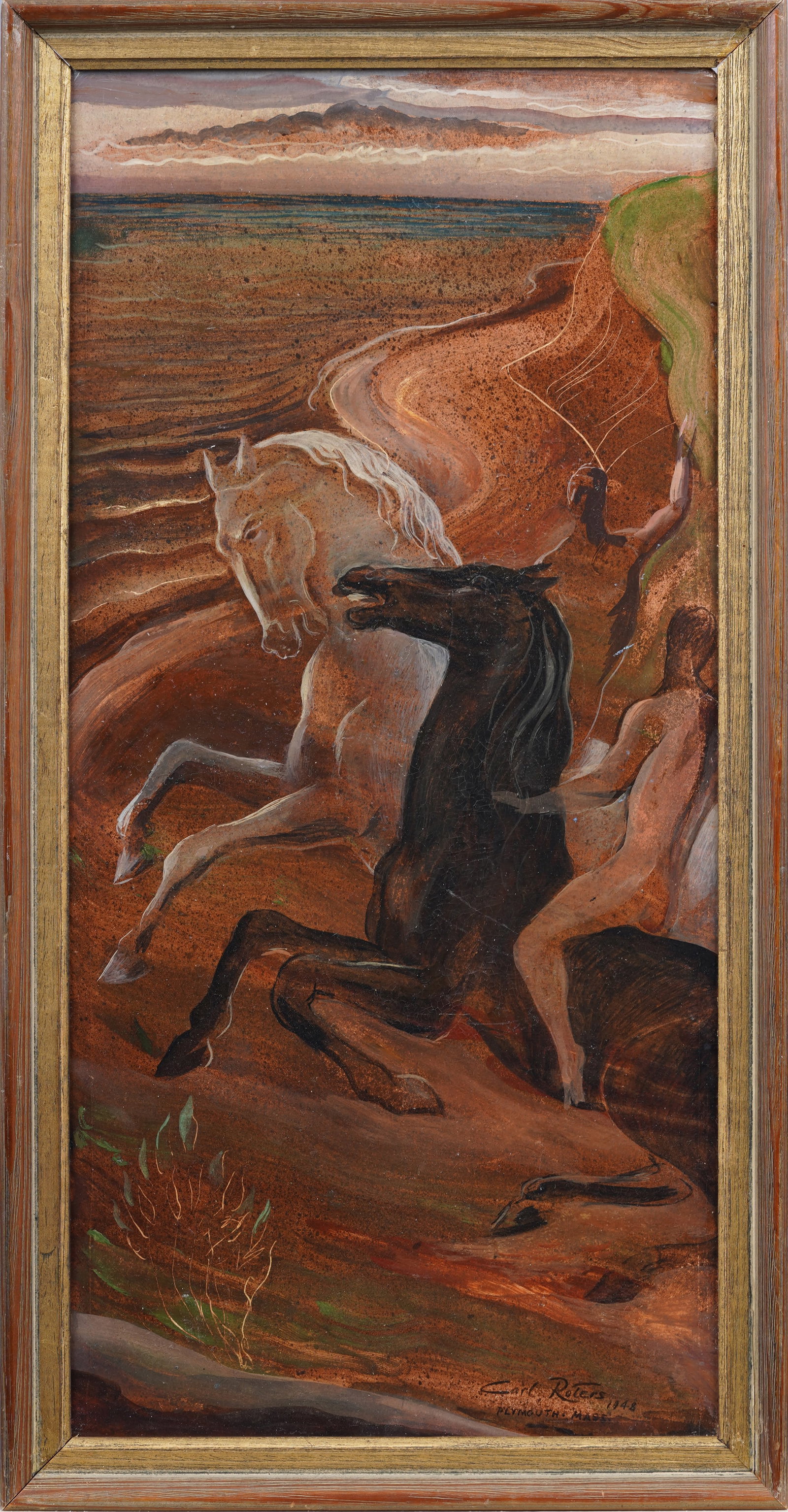 Carl Roters (1898-1989) Antique American Western Wyoming Wild Horses Landscape Original Oil Painting (1 of 8)