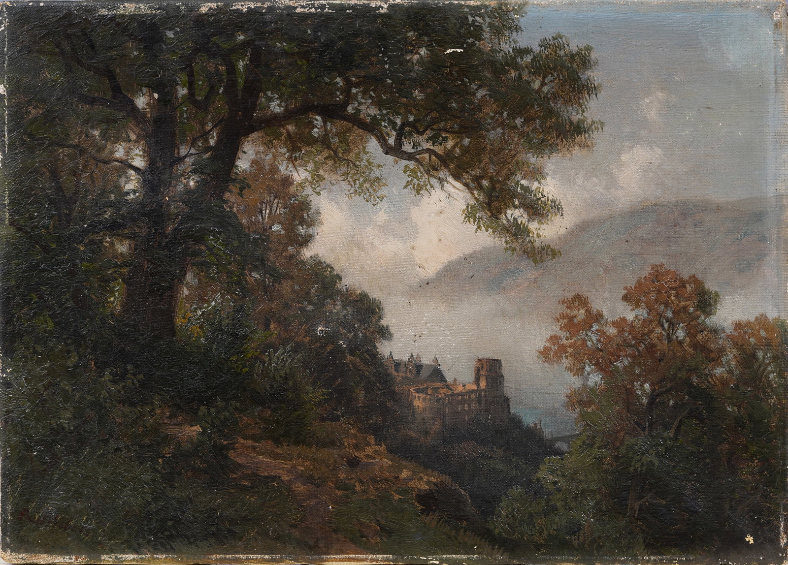 Paul Weber 1823-1916 Antique American Hudson River School Castle Ruins Signed Original Oil Painting (1 of 6)