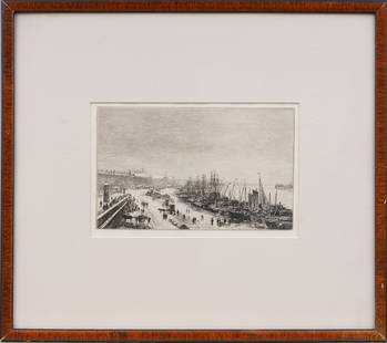 Maxime Lalanne (France, 1827-1886), Bordeaux Waterfront, Etching On Wove Paper Framed Print: Antique French etching on paper. Framed. Please see all images for condition. Size is measured and written on the back of the painting. The first size is the overall size, the second size is the image