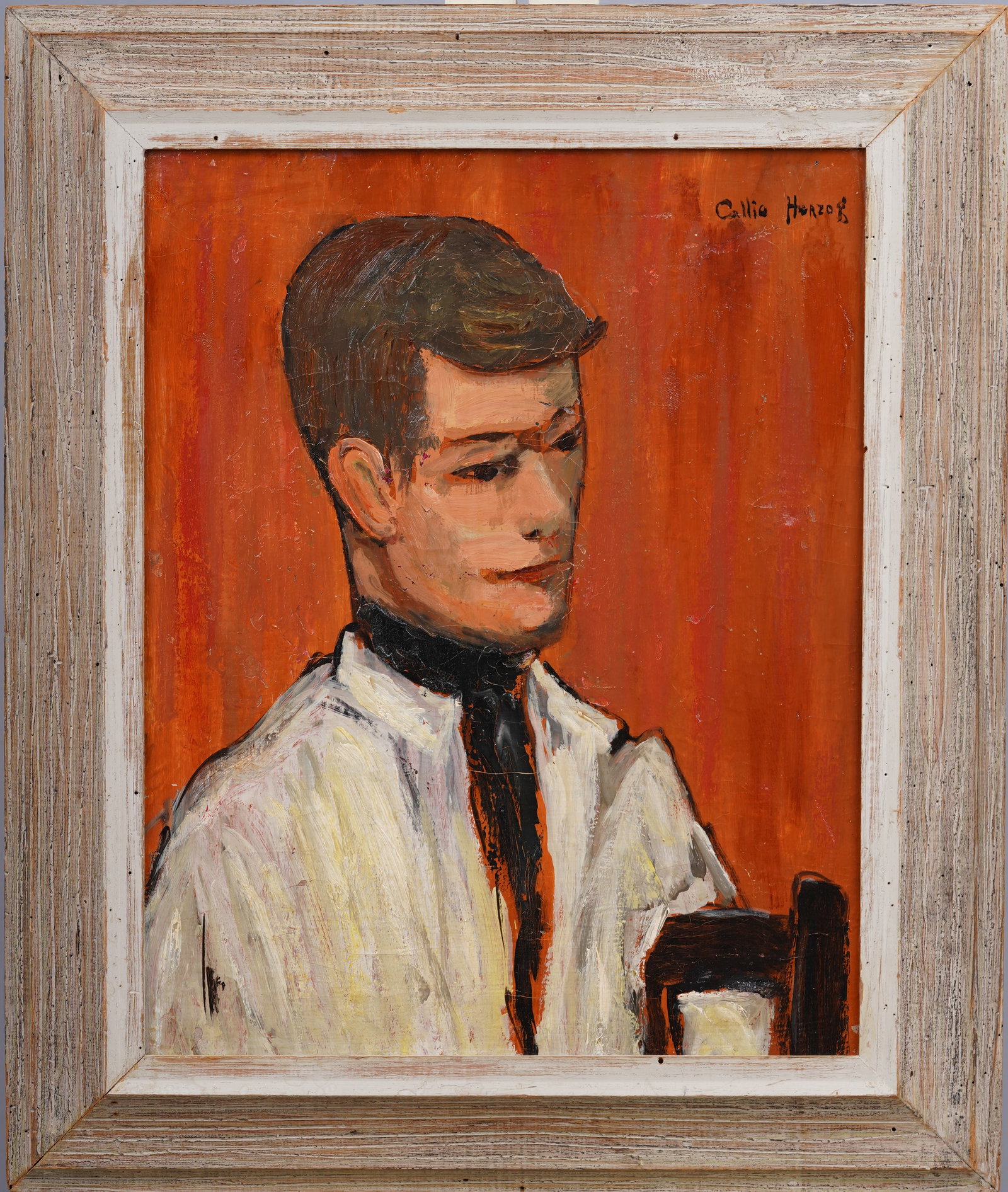 Callie Herzog Signed Antique American School Modernist Portrait Framed Original Oil Painting (1 of 5)