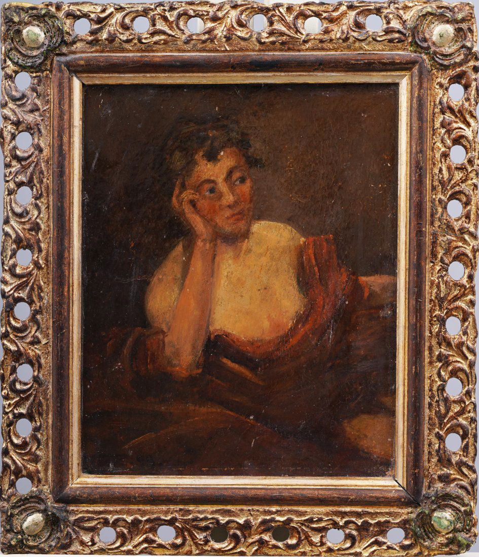 Antique Signed Hubert Vos (1855 - 1935) Framed Original Woman Portrait Oil Painting (1 of 5)