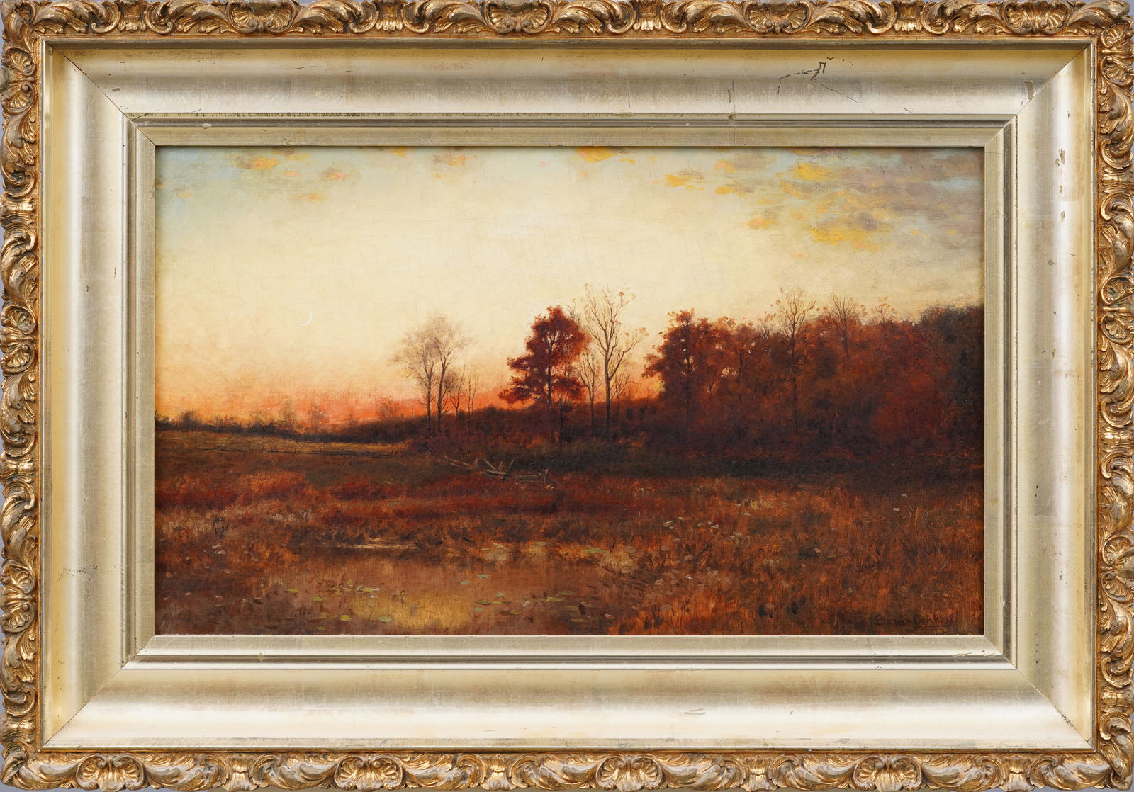 Samuel Conkey 1830-1904 Antique American Sunset Landscape Hudson Ricer School Marsh Painting (1 of 6)