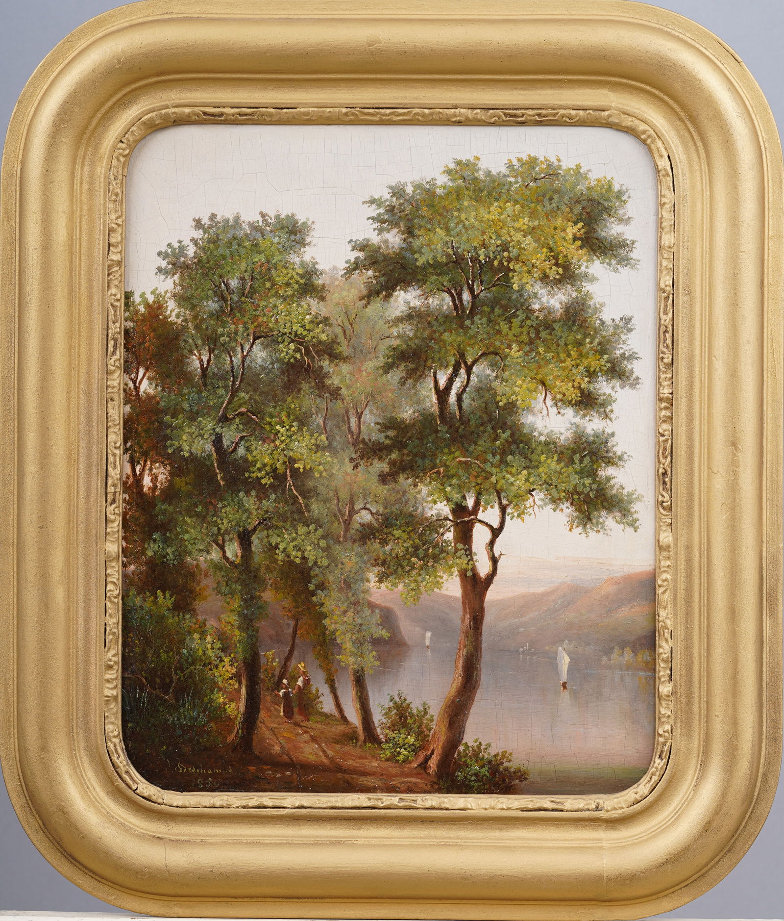 Antique American Hudson River School Signed Dated 1856 Landscape Framed Original Oil Painting (1 of 6)
