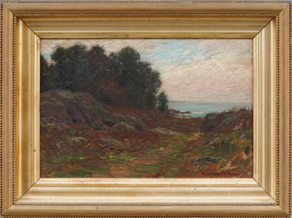 William Merritt Post 1856 -1935 Antique American Coastal Landscape Original Framed Oil Painting: Antique American coastal view by William Merritt Post (1856 - 1935). Oil on board. Signed. Framed. Please see all images for condition. Size is measured and written on the back of the painting. The