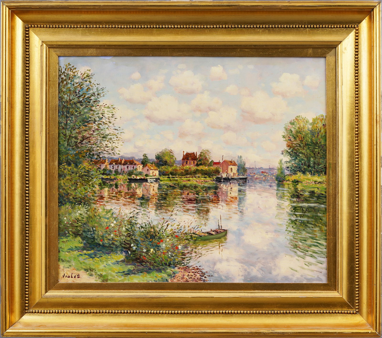 Laurent Vialet (Born 1967) Vintage French Impressionist River Landscape Framed Oil Painting (1 of 6)